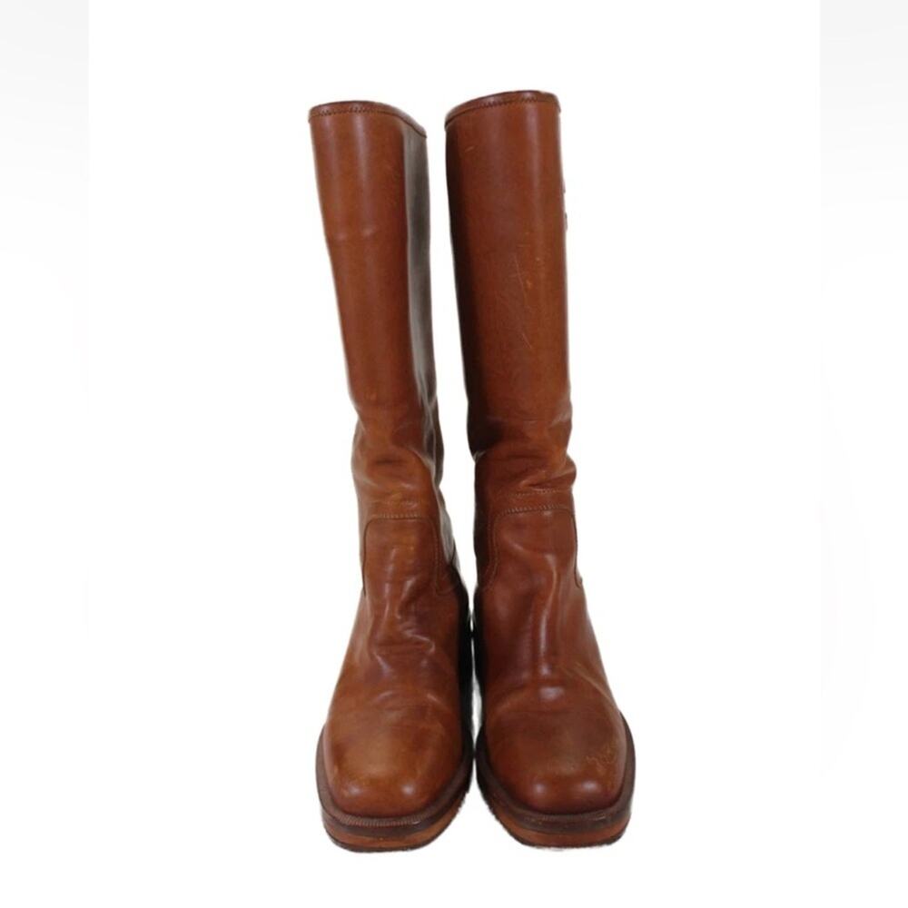CHANEL Russet Congac Leather knee high riding boots 37.5 - Picture 4 of 10